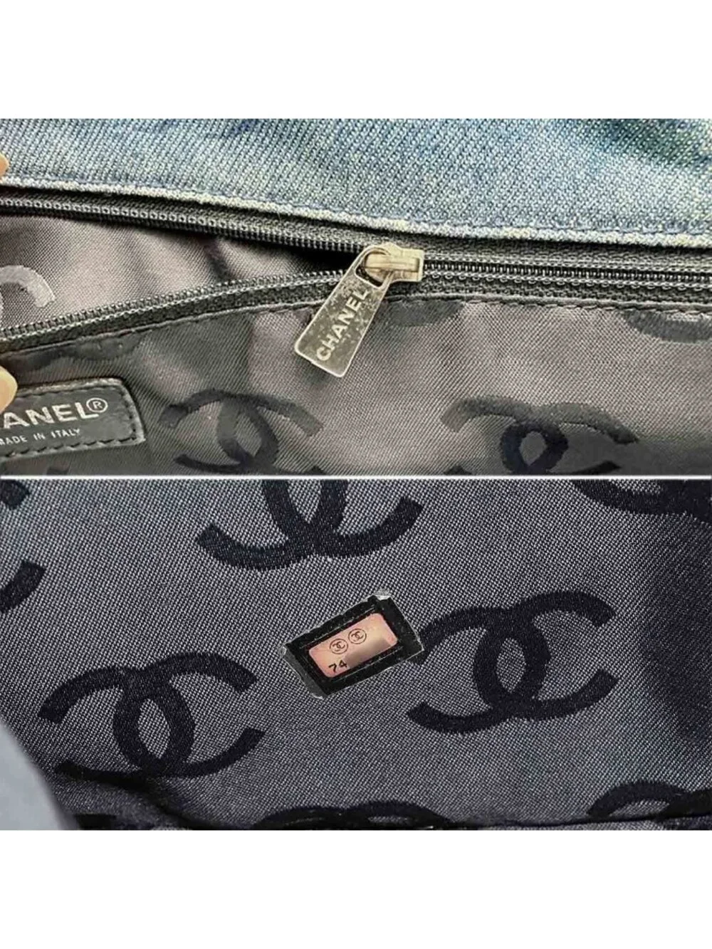 Chanel Plastic Chain Tote Bag Denim Blue Vintage Silver CC Logo